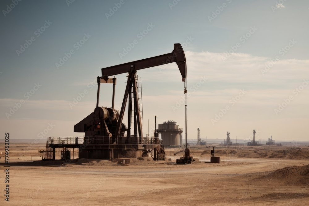 A large oil rig is pumping oil from the ground A large oil rig is pumping oil from the ground