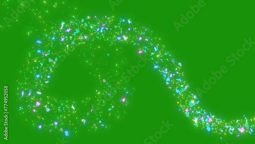 Abstract Animation Of Glitter Stars Particle Trail Over Green Screen Background. Fairy Tail Magic Glitter Shiny Particle Effects On Green Screen Bg, Magic Particle Animation  Glitter Stars Trail Effec