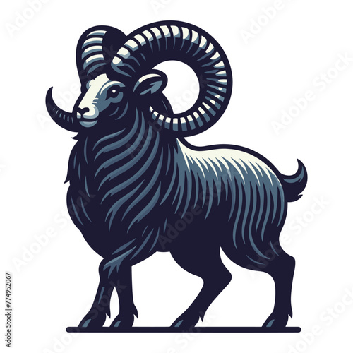 Bighorn horned ram sheep full body design illustration  animal livestock  farm pet  agriculture concept  butchery meat shop element  vector isolated on white background