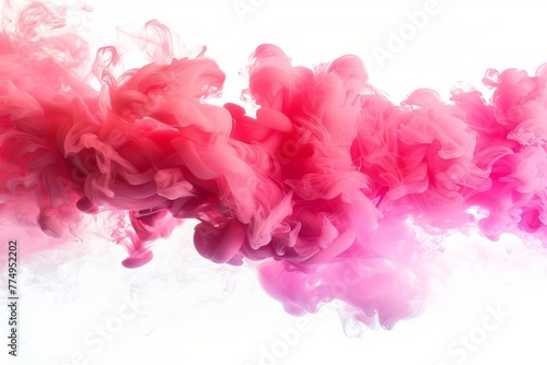 Vibrant pink and red smoke explosion with liquid ink swirls in water, colorful abstract background illustration