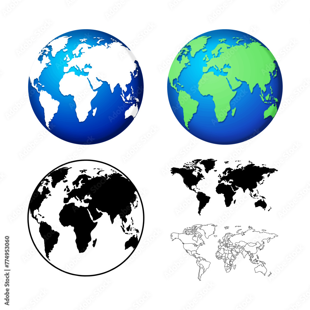 Obraz premium Earth globe isolated on white background. World map applied to the globe. Flat style