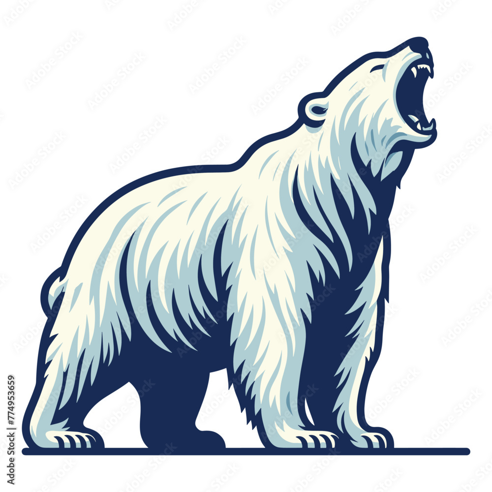 Wild roaring polar bear full body vector illustration, arctic north pole animal icon, zoology element illustration, design template isolated on white background Wild roaring polar bear full body vector illustration, arctic north pole animal icon, zoology element illustration, design template isolated on white background