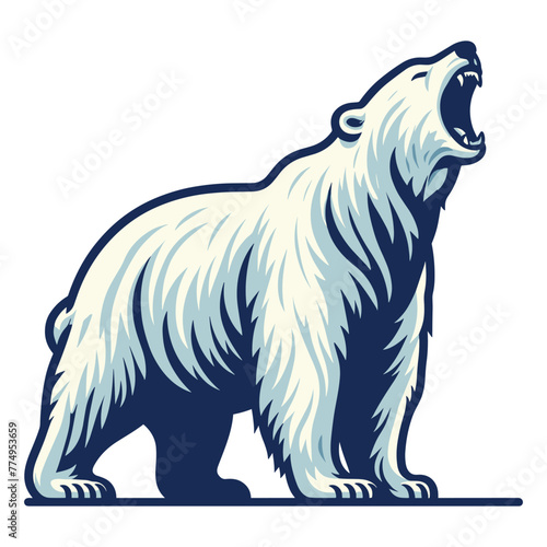 Wild roaring polar bear full body vector illustration  arctic north pole animal icon  zoology element illustration  design template isolated on white background
