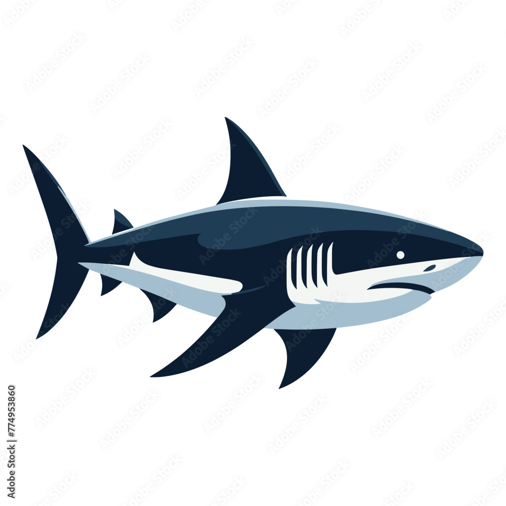Wild great white shark design illustration, marine predator animal element illustration, swimming angry toothy shark vector template isolated on white background