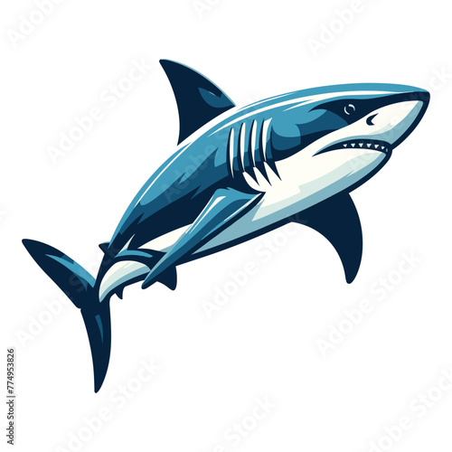 Wild great white shark vector illustration, marine predator animal element illustration, swimming angry toothy shark design template isolated on white background