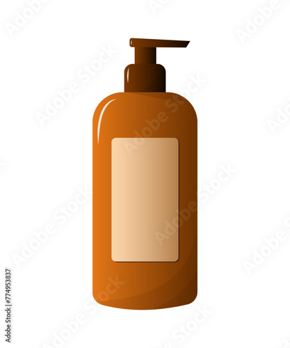Cosmetics bottle with dispenser flat vector illustration isolated on white background.
