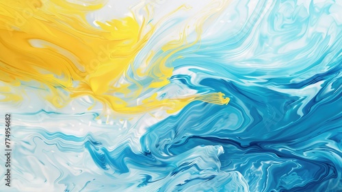 Abstract oil paint  wave ink pattern  colorful banner background  white yellow and blue colors abstract blue and yellow paint background. Blue and gold liquid texture