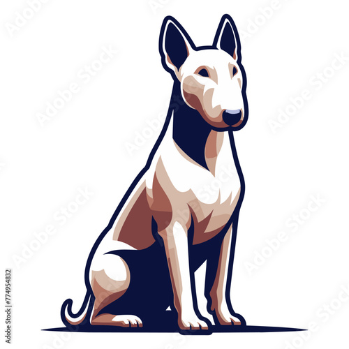 Bull terrier dog full body vector illustration  cute adorable funny pet animal  sitting purebred dog concept design template isolated on white background