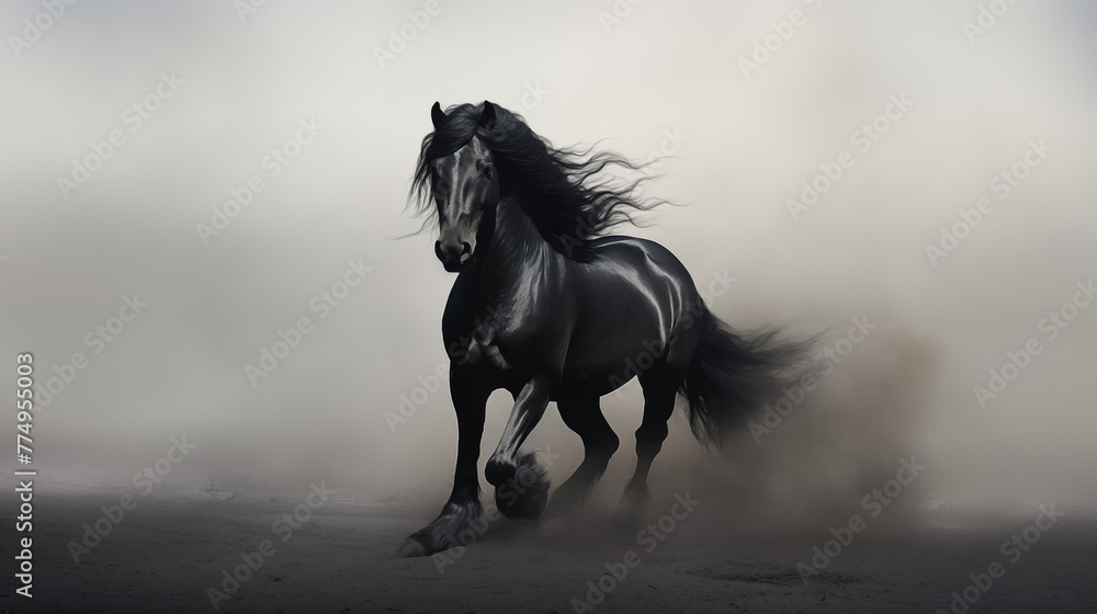 Obraz premium Epic Encounter, Beautiful Horse in Surreal Motion. AI Generative.