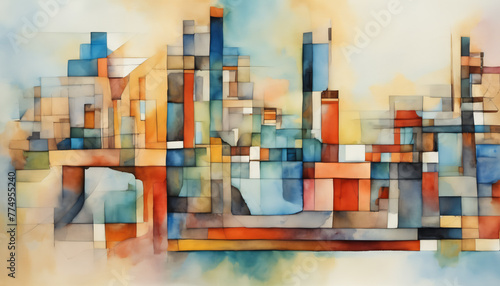 Colorful Geometric Abstract Watercolor Urban Design