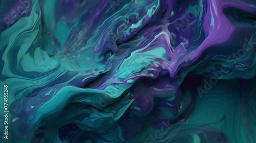 Ultraviolet Flow. Luminous shades of ultraviolet intertwining with jade green, flowing in perfect harmony across a liquid abstract canvas, captured with unparalleled high-definition precision.