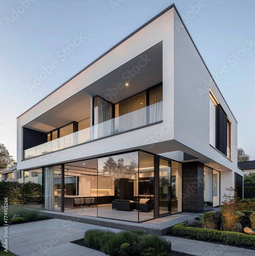 design house , white house, modern, contemporary , Scandi house design in white and glass on the outside