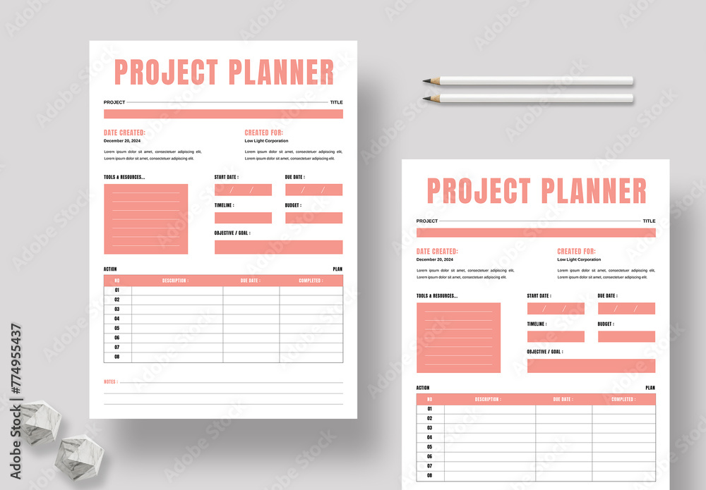 Project Planner Template Stock Template | Adobe Stock