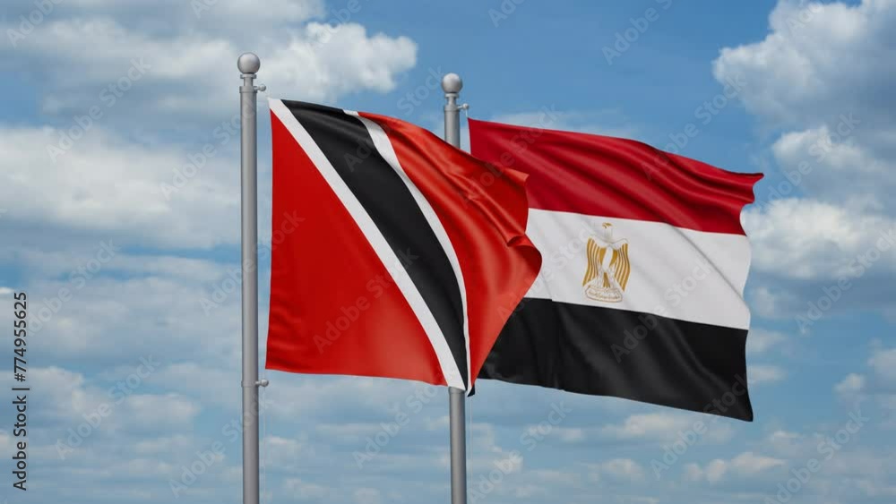 Egypt and Trinidad and Tobago two flags waving together, looped video, two country relations concept Egypt and Trinidad and Tobago two flags waving together, looped video, two country relations concept