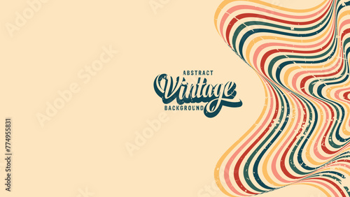 Abstract vintage background with stripes vector, Abstract background of rainbow groovy Wavy Line design in 1970s Hippie Vintage Retro style. Old Vintage Retro background, Vector pattern