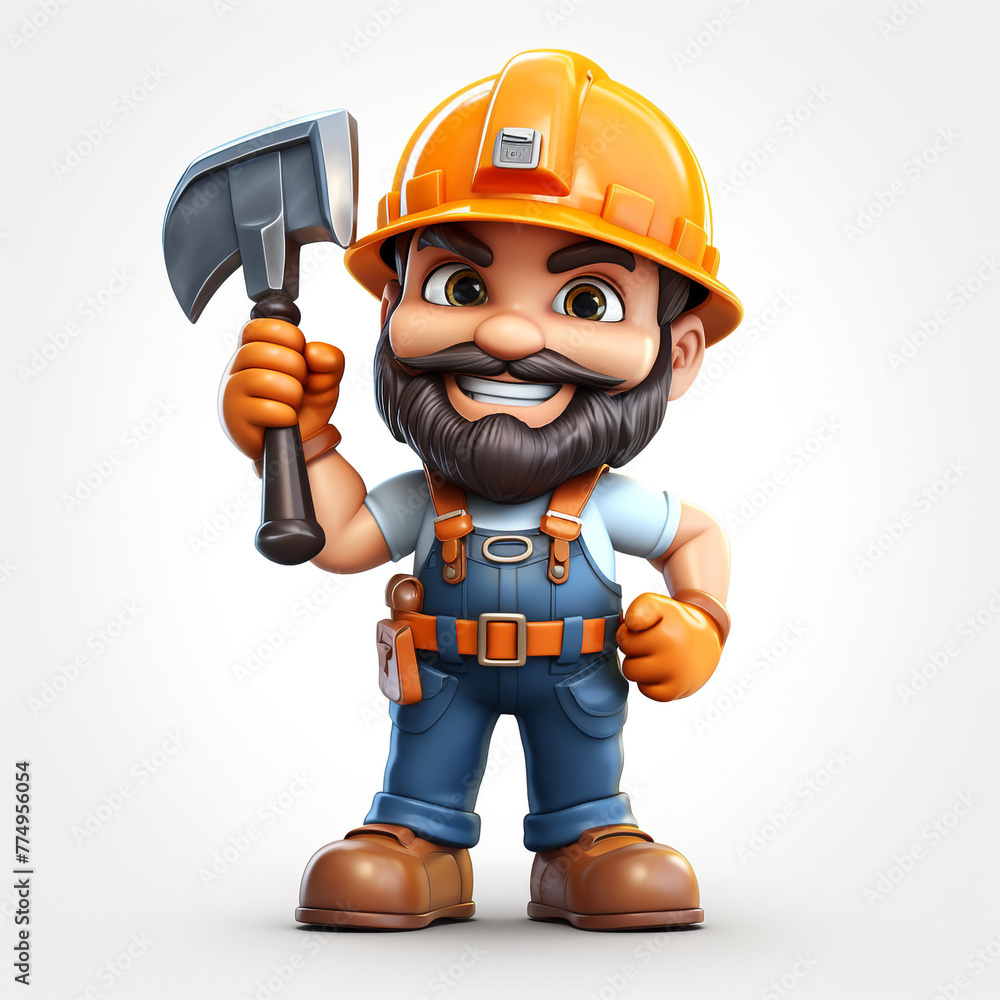 MASCOT construction foreman worker holding hammer on isolated background сreated with Generative Ai MASCOT construction foreman worker holding hammer on isolated background сreated with Generative Ai
