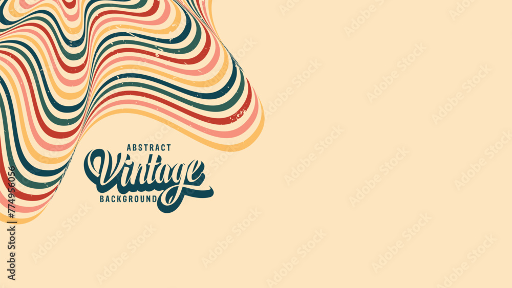 Abstract vintage background with stripes vector, Abstract background of rainbow groovy Wavy Line design in 1970s Hippie Vintage Retro style. Old Vintage Retro background, Vector pattern - obrazy, fototapety, plakaty 