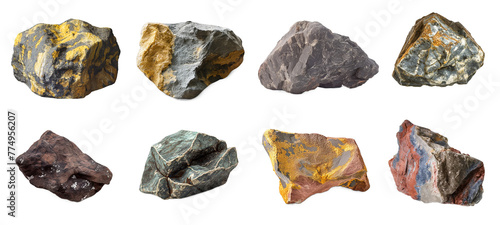 Collection of big rock stones isolated on transparent background. 3D rendering