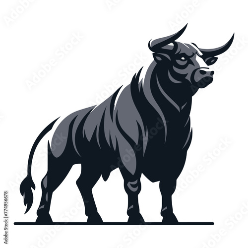 Strong bull full body design mascot illustration, farm animal or butcher shop graphic template, angry horned bull concept, vector isolated on white background © lartestudio