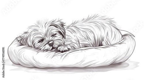 illustration of a Yorkshire Terrier sleeping in a Fluffy Bed