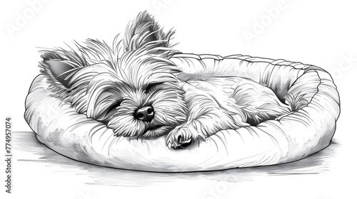 illustration of a Yorkshire Terrier sleeping in a Fluffy Bed