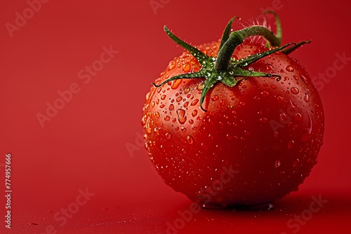 a tomato with water drops on it © White