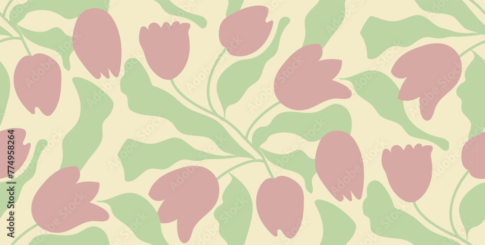 Aesthetic contemporary seamless pattern with retro groovy flowers. Decorative 70s style vintage bohemian background for prints. Aesthetic contemporary seamless pattern with retro groovy flowers. Decorative 70s style vintage bohemian background for prints.
