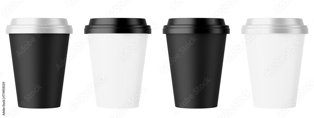 Set of black and white coffee cups isolated on a white background. Set of black and white coffee cups isolated on a white background.
