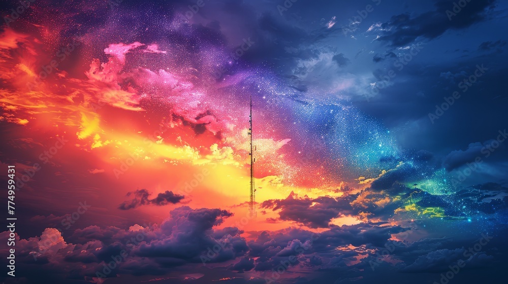 A colorful wireless spectrum painting the sky