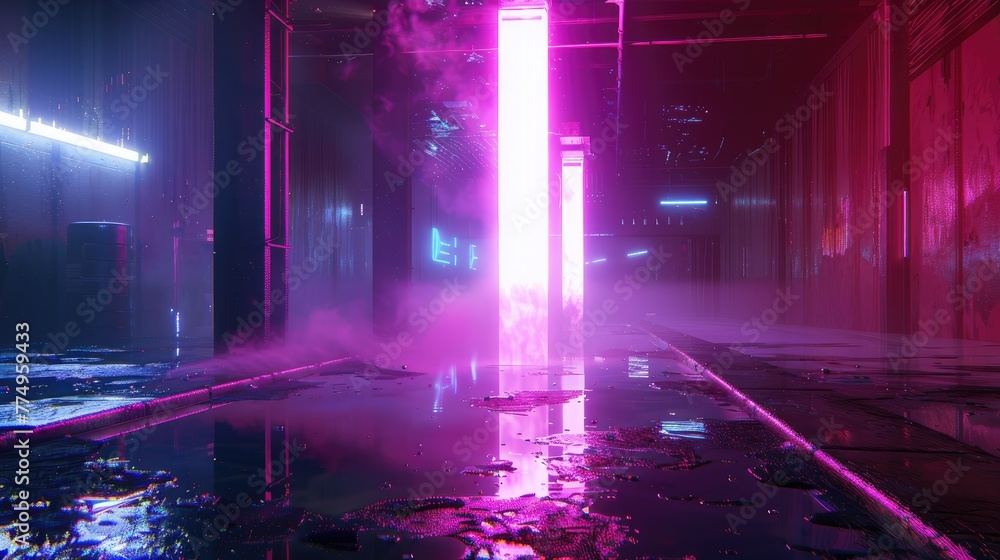 Neon lit Cyberpunk Alley Urban Nocturnal Realm
