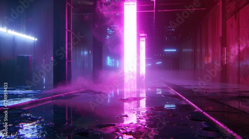 Neon lit Cyberpunk Alley Urban Nocturnal Realm