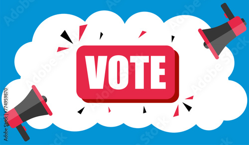 Vector banner. Megaphone with vote speech bubble. Loudspeaker. Banner for business, marketing. Banner design vector illustration.