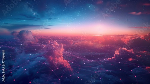 A dreamlike vision of wireless networks as shimmering pathways in the sky