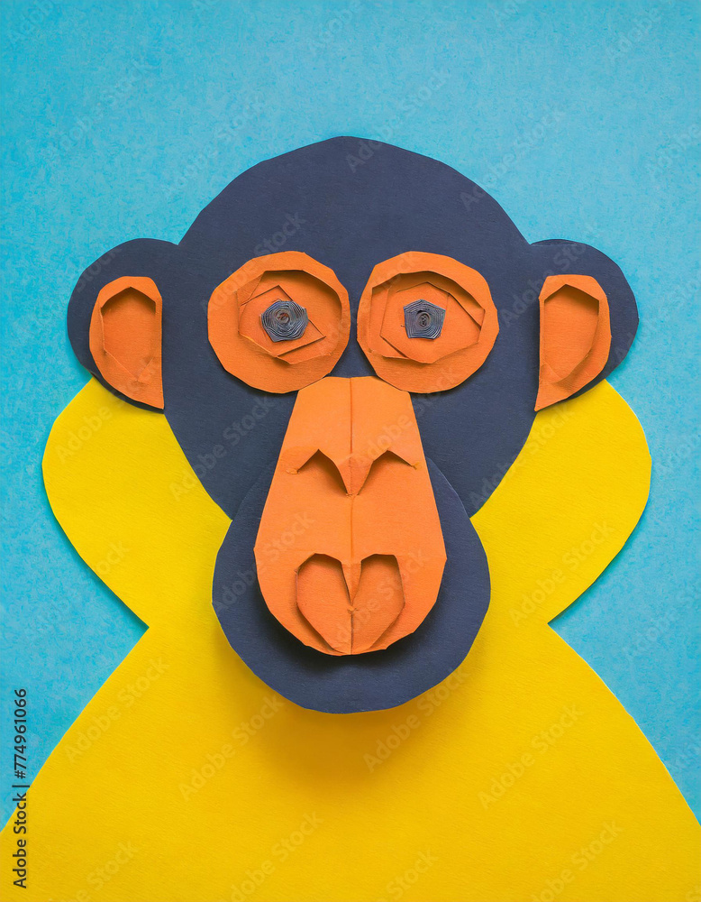 Fototapeta premium Year of the Monkey zodiac sign is all made of construction paper cutouts