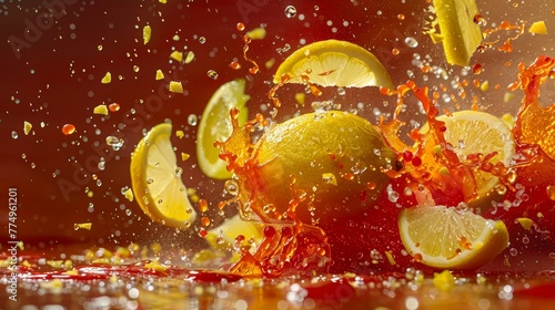 A hyper-realistic photo of an exploding lemon