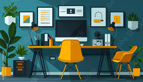 working at desk at home. lot of work. working with laptop at work desk remote working concept. Vector illustration of student studying at home concept.