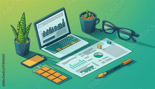 Finance isometric. Financial consultant or advisor calculating invoices and filling tax declaration for tax return. Accounting and taxation concept. Vector illustration.
