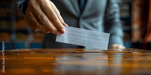 Voter putting a ballot in a box with American flag in the background. Concept Voting, Ballot Box, American Flag, Civic Duty, Democracy