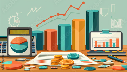 Finance isometric. Financial consultant or advisor calculating invoices and filling tax declaration for tax return. Accounting and taxation concept. Vector illustration.