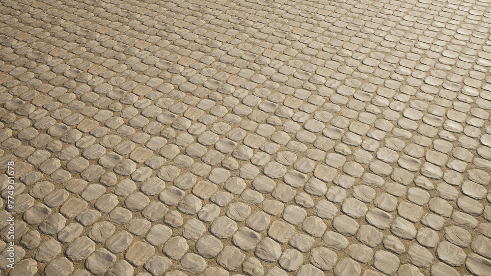 Concept conceptual solid beige background of cobblestone texture floor as a modern pattern layout. A 3d illustration metaphor for construction, architecture, urban and interior design