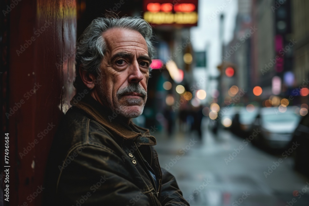 Portrait of a senior man in New York City at night. Portrait of a senior man in New York City at night.