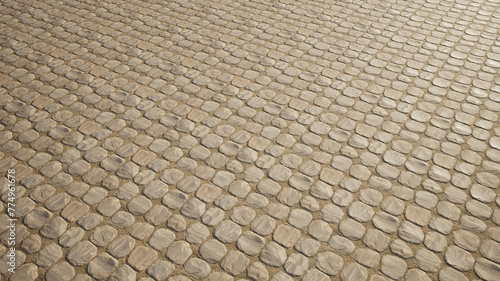 Concept conceptual solid beige background of cobblestone texture floor as a modern pattern layout. A 3d illustration metaphor for construction, architecture, urban and interior design