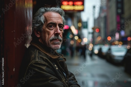 Portrait of a senior man in New York City at night.