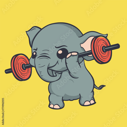 Elephant Weight lift vector illustration, art cute character design sport gym decorate