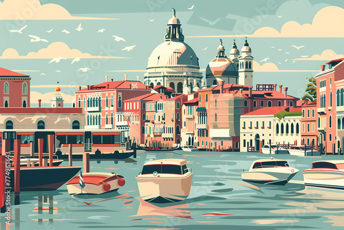 Venice, Italy. The lagoon and its historic palaces. 
