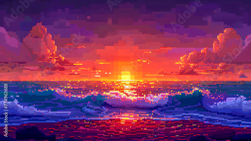 Summer sunset over the sea  vibrant and colorful  serene beach landscape
