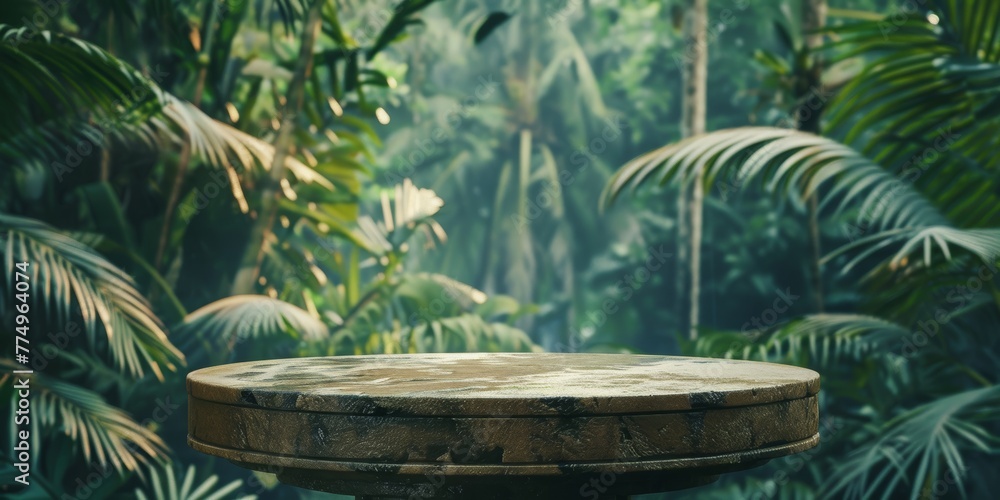 Natural beauty podium backdrop with summer tropical plants Natural beauty podium backdrop with summer tropical plants