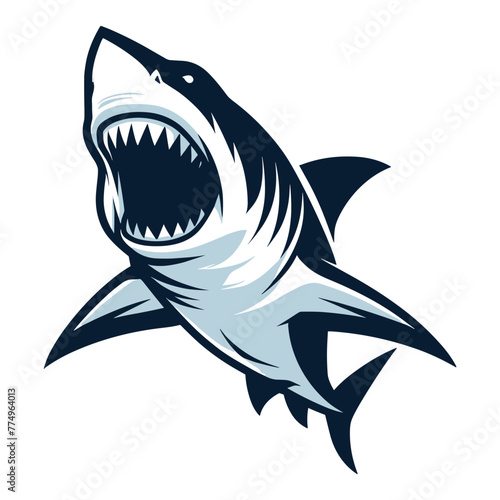 Angry wild great white shark vector illustration, marine predator animal element illustration, swimming toothy shark design template isolated on white background