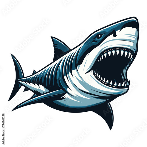 Angry wild great white shark design illustration  marine predator animal element illustration  swimming toothy shark vector template isolated on white background