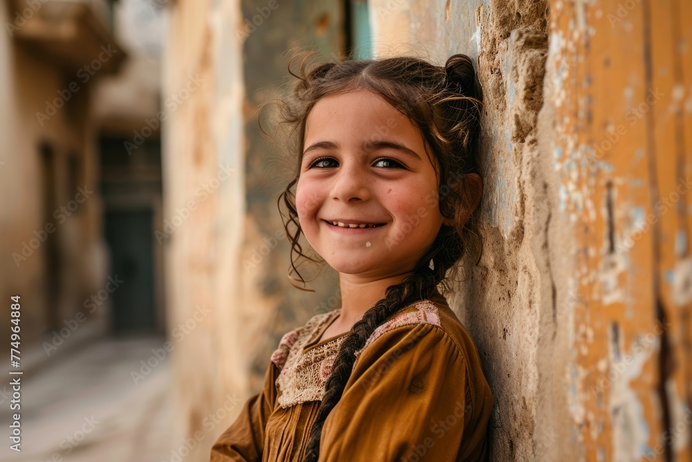 Portrait of a little girl in the streets of Essaouira, Morocco